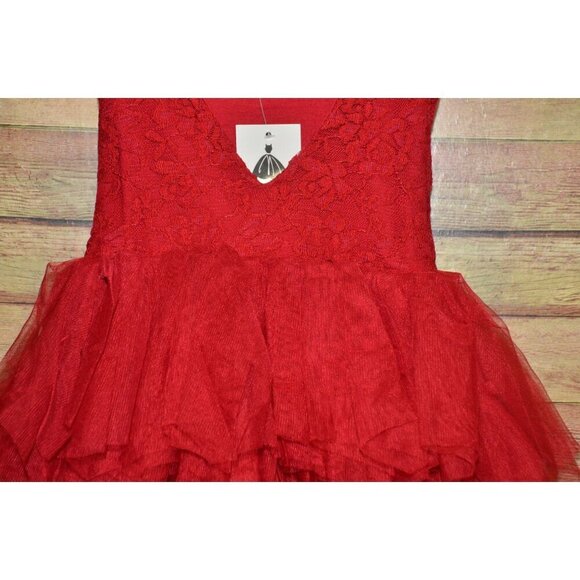 NWR Girls Red Lace & Mesh Layered Dress Bow Back Size 2T 90 Holiday Christmas - Picture 3 of 11